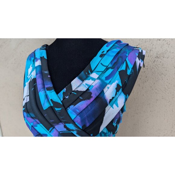 💜Bold Blue Abstract Ruched Dress by Adriana Papelle - Picture 3 of 11